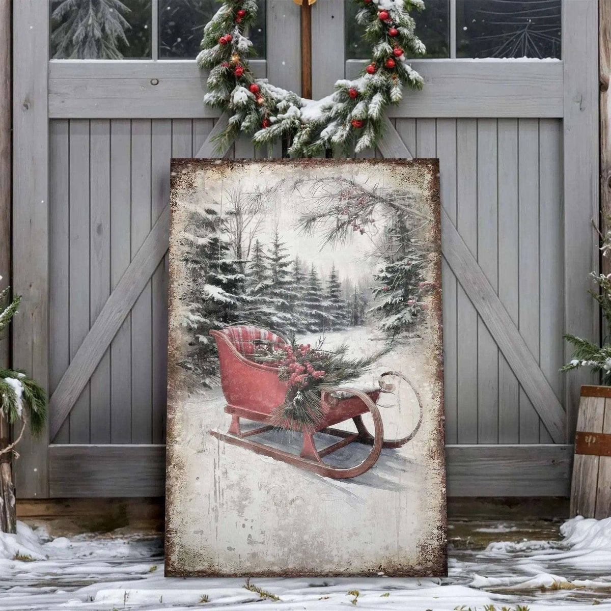 Vintage Christmas Sledge Wall Art Tailored Canvases 18x12 inch Medium Premium Gallery Wrapped 24x16 inch Large Premium Gallery Wrapped 36x24 inch Extra Large Premium Gallery Wrapped 18x12 inch Medium Premium Gallery Wrapped-24x16 inch Large Premium Gallery Wrapped-36x24 inch Extra Large Premium Gallery Wrapped-