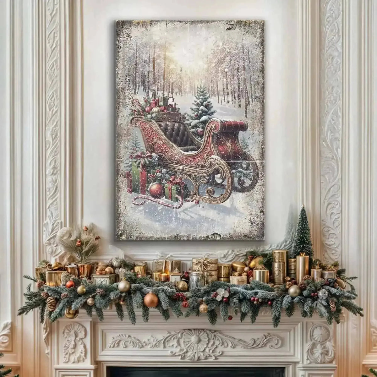 Vintage Christmas Sleigh Sled Wall Art Cartsfy Inc.