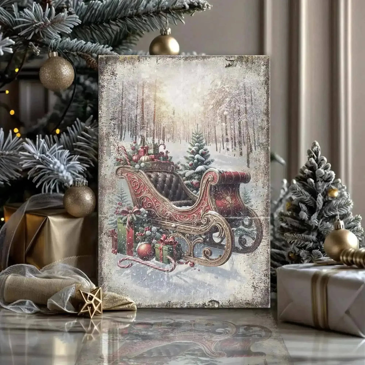 Vintage Christmas Sleigh Sled Wall Art Cartsfy Inc.