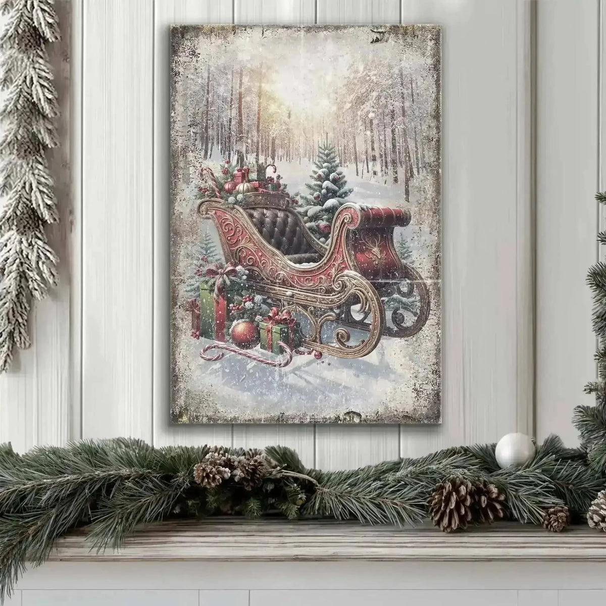Vintage Christmas Sleigh Sled Wall Art Cartsfy Inc.