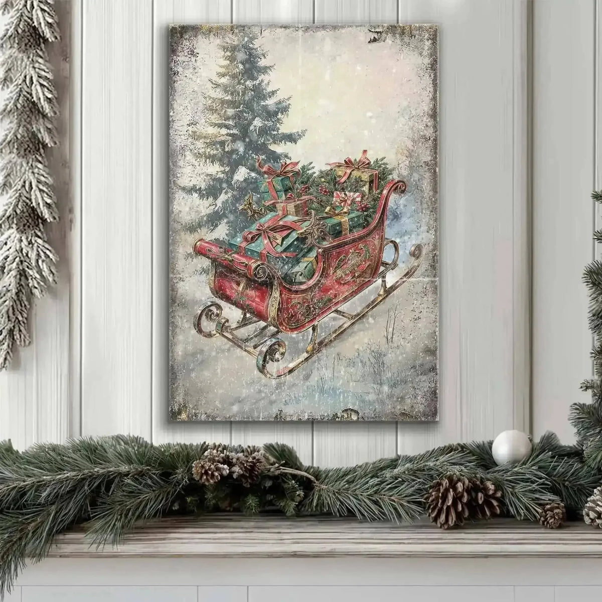 Vintage Christmas Sleigh Sled Wall Art II Cartsfy Inc.