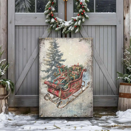 Vintage Christmas Sleigh Sled Wall Art II Cartsfy Inc.