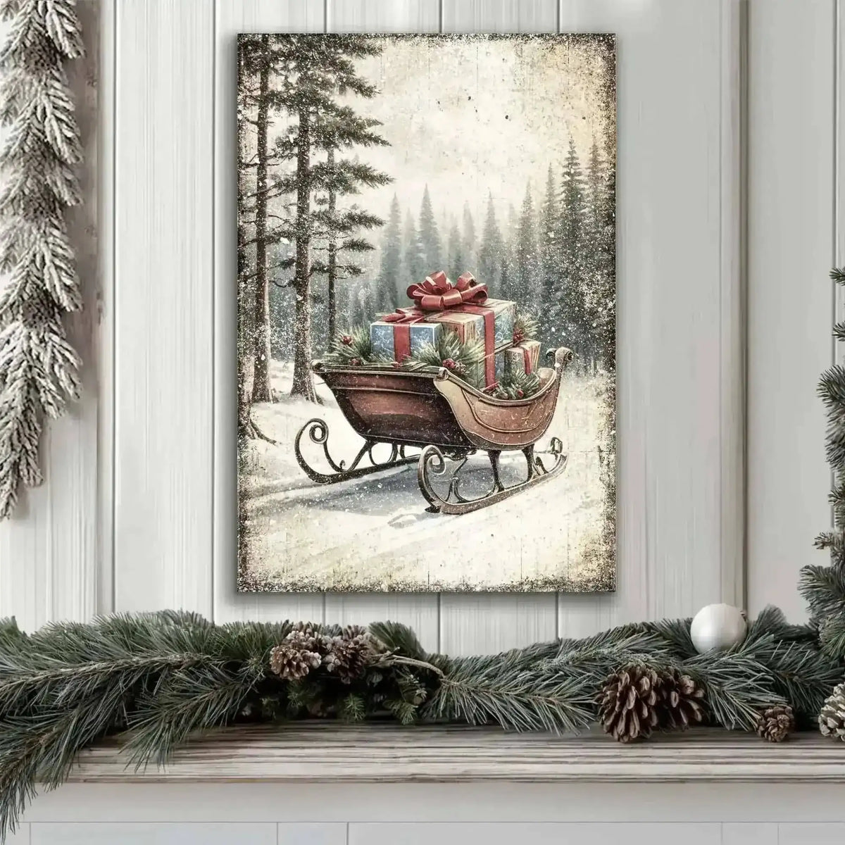 Vintage Christmas Sleigh Sled Wall Art III Cartsfy Inc.