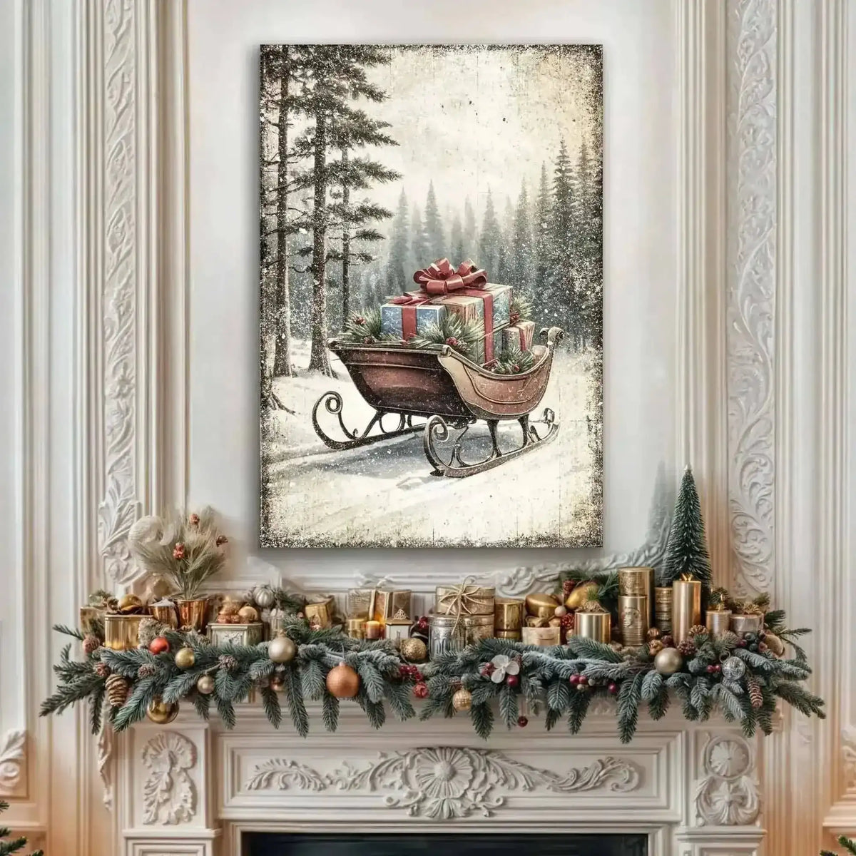 Vintage Christmas Sleigh Sled Wall Art III Cartsfy Inc.