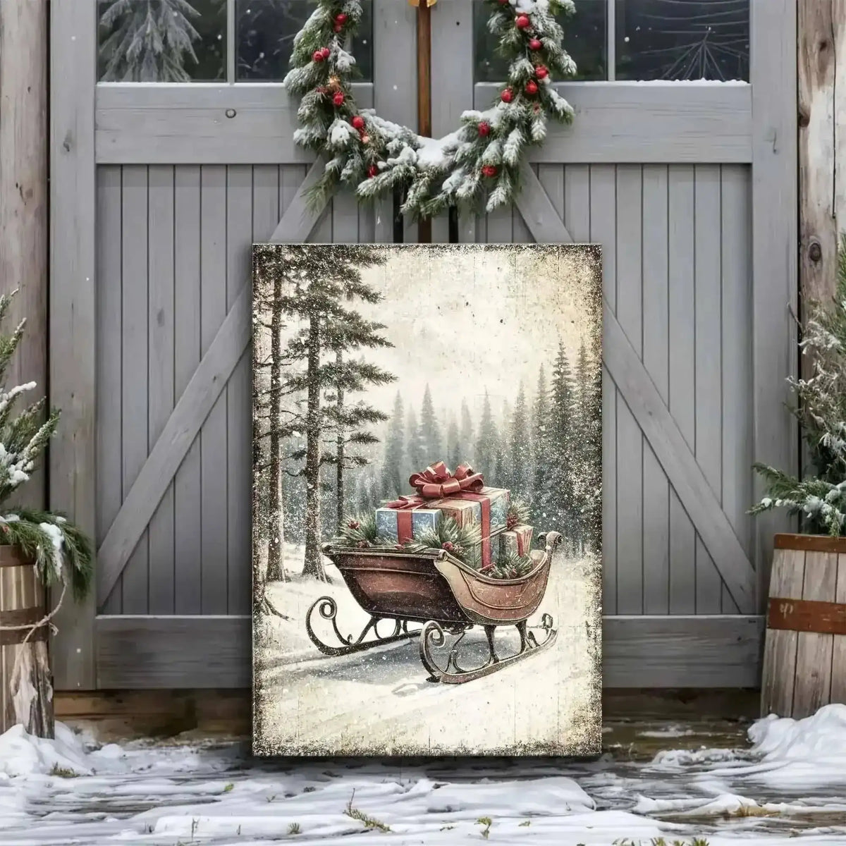 Vintage Christmas Sleigh Sled Wall Art III Cartsfy Inc.