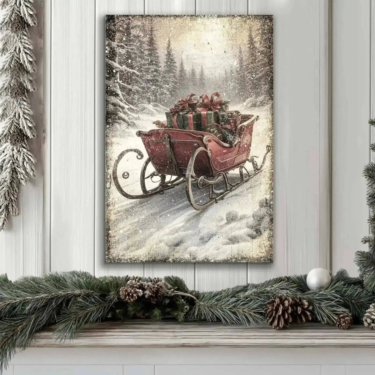 Vintage Christmas Sleigh Sled Wall Art IV Cartsfy Inc.
