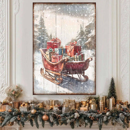 Vintage Christmas Sleigh Sled Wall Art V Tailored Canvases 18x12 inch Medium Premium Gallery Wrapped 24x16 inch Large Premium Gallery Wrapped 36x24 inch Extra Large Premium Gallery Wrapped 18x12 inch Medium Premium Gallery Wrapped-24x16 inch Large Premium Gallery Wrapped-36x24 inch Extra Large Premium Gallery Wrapped-