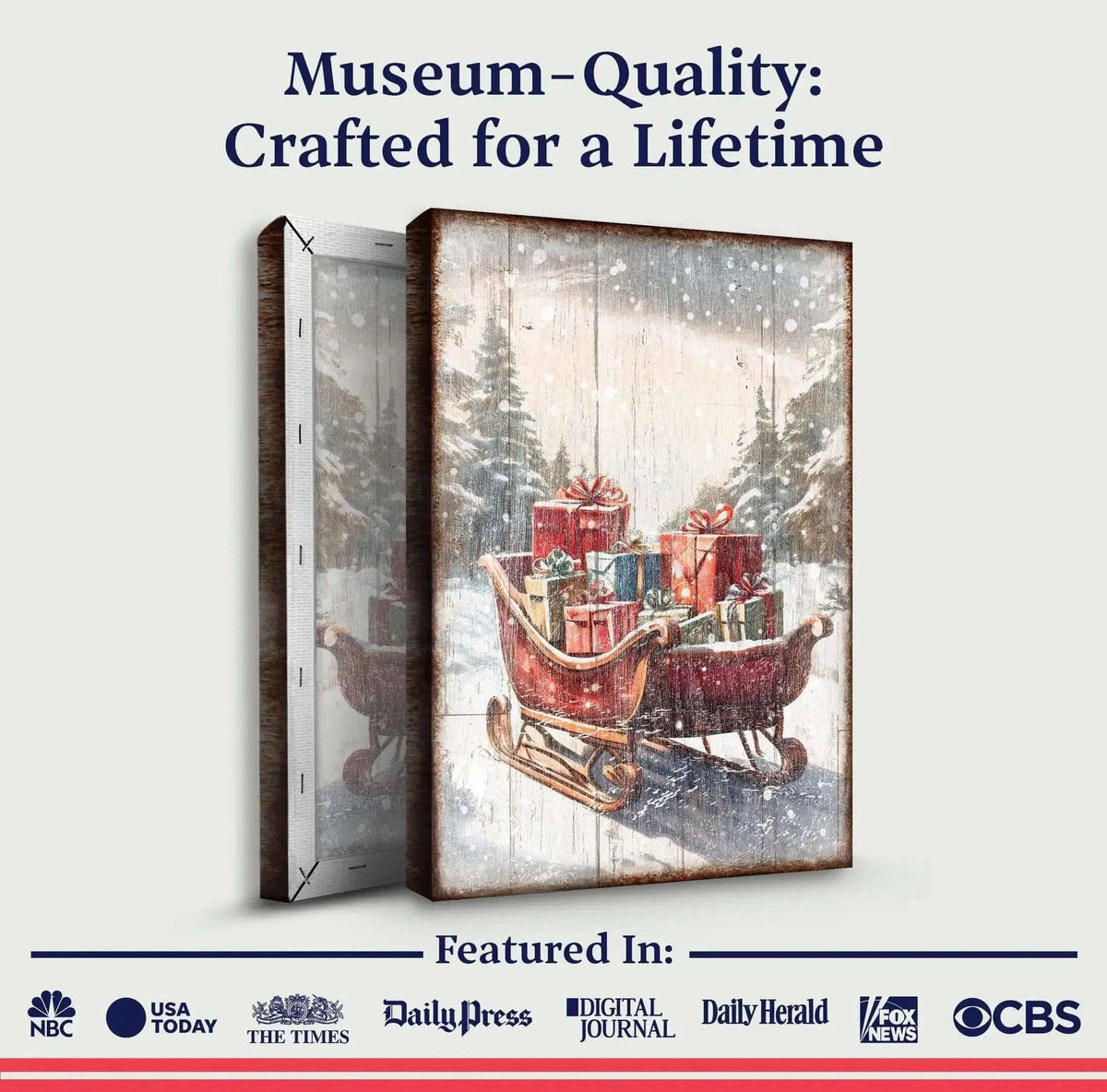 Vintage Christmas Sleigh Sled Wall Art V Tailored Canvases 18x12 inch Medium Premium Gallery Wrapped 24x16 inch Large Premium Gallery Wrapped 36x24 inch Extra Large Premium Gallery Wrapped 18x12 inch Medium Premium Gallery Wrapped-24x16 inch Large Premium Gallery Wrapped-36x24 inch Extra Large Premium Gallery Wrapped-