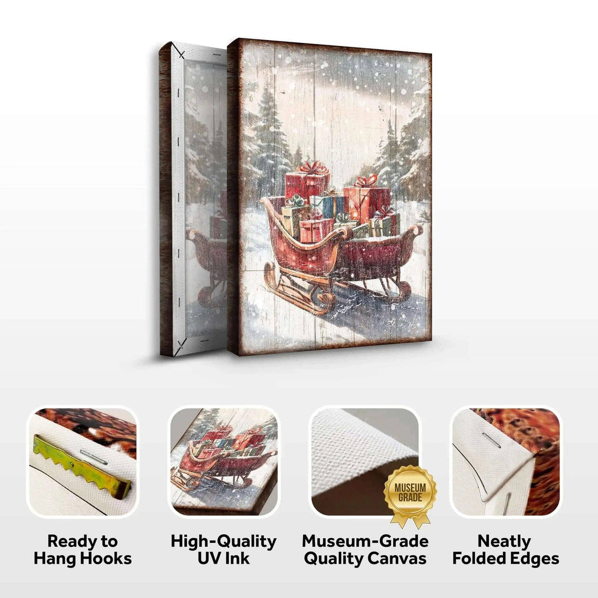 Vintage Christmas Sleigh Sled Wall Art V Tailored Canvases 18x12 inch Medium Premium Gallery Wrapped 24x16 inch Large Premium Gallery Wrapped 36x24 inch Extra Large Premium Gallery Wrapped 18x12 inch Medium Premium Gallery Wrapped-24x16 inch Large Premium Gallery Wrapped-36x24 inch Extra Large Premium Gallery Wrapped-