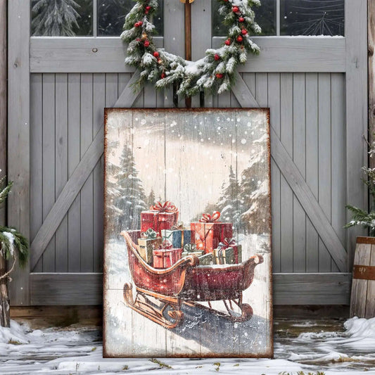 Vintage Christmas Sleigh Sled Wall Art V Tailored Canvases 18x12 inch Medium Premium Gallery Wrapped 24x16 inch Large Premium Gallery Wrapped 36x24 inch Extra Large Premium Gallery Wrapped 18x12 inch Medium Premium Gallery Wrapped-24x16 inch Large Premium Gallery Wrapped-36x24 inch Extra Large Premium Gallery Wrapped-