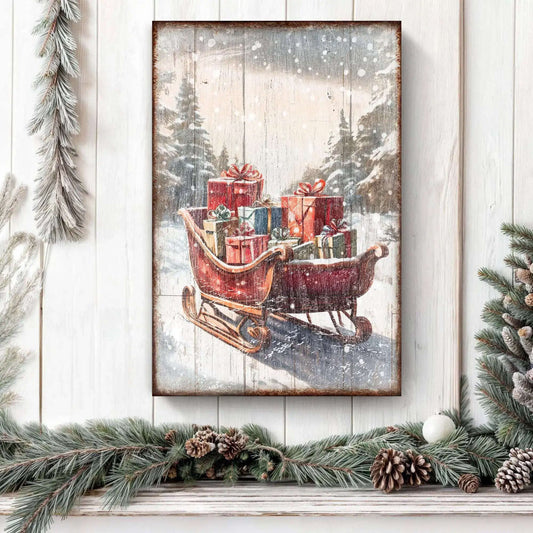 Vintage Christmas Sleigh Sled Wall Art V Tailored Canvases 18x12 inch Medium Premium Gallery Wrapped 24x16 inch Large Premium Gallery Wrapped 36x24 inch Extra Large Premium Gallery Wrapped 18x12 inch Medium Premium Gallery Wrapped-24x16 inch Large Premium Gallery Wrapped-36x24 inch Extra Large Premium Gallery Wrapped-