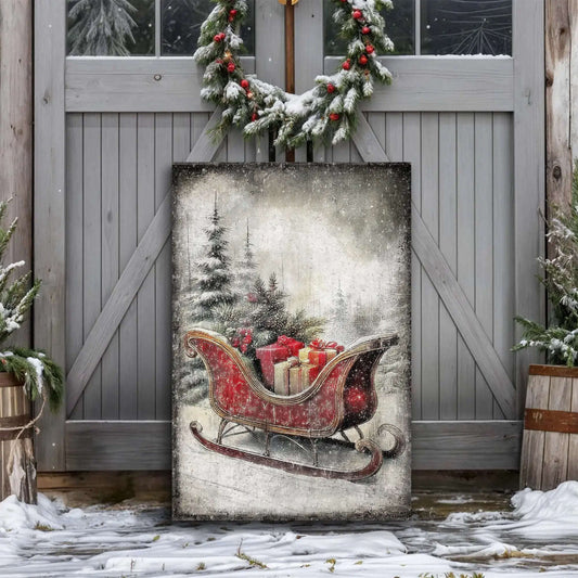 Vintage Christmas Sleigh Sled Wall Art VI Tailored Canvases 18x12 inch Medium Premium Gallery Wrapped 24x16 inch Large Premium Gallery Wrapped 36x24 inch Extra Large Premium Gallery Wrapped 18x12 inch Medium Premium Gallery Wrapped-24x16 inch Large Premium Gallery Wrapped-36x24 inch Extra Large Premium Gallery Wrapped-