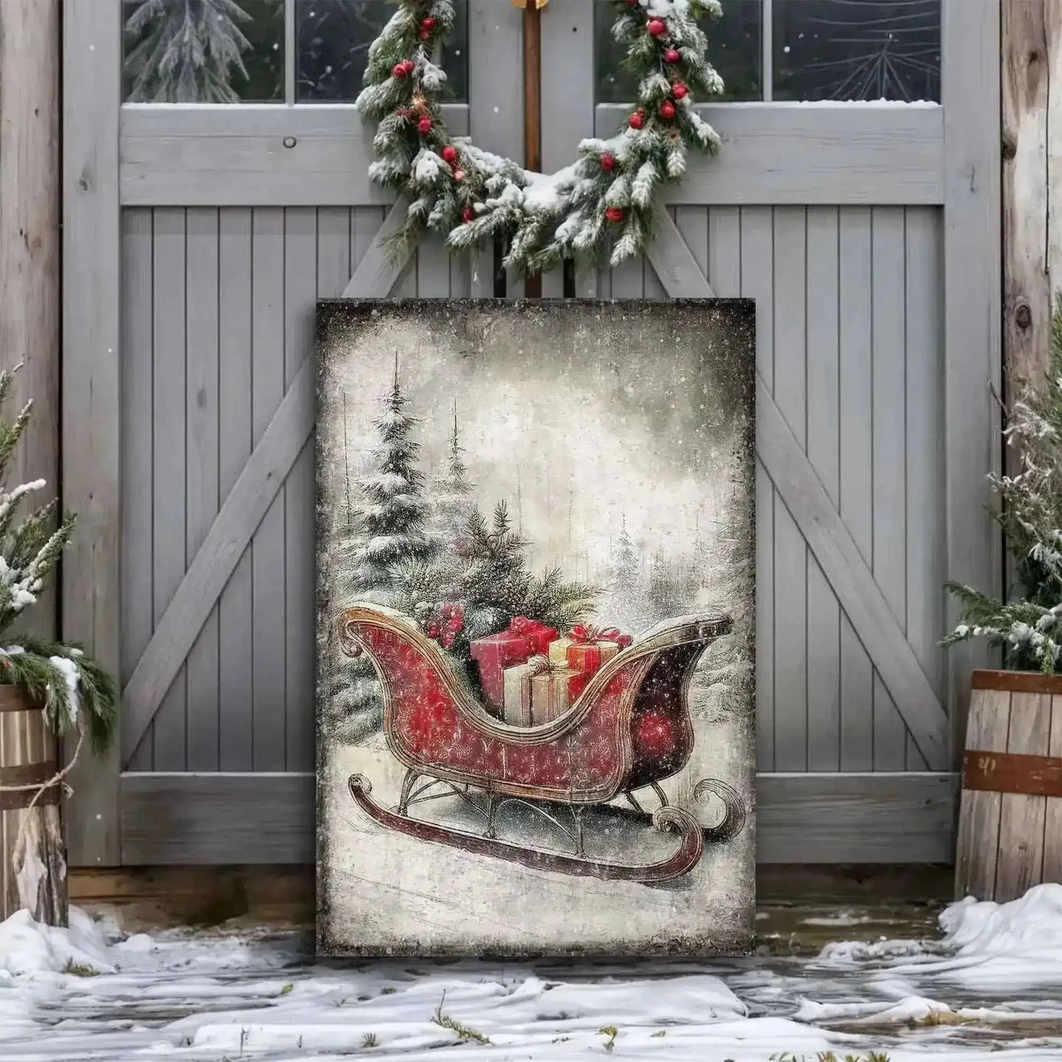 Vintage Christmas Sleigh Sled Wall Art VI Cartsfy Inc.