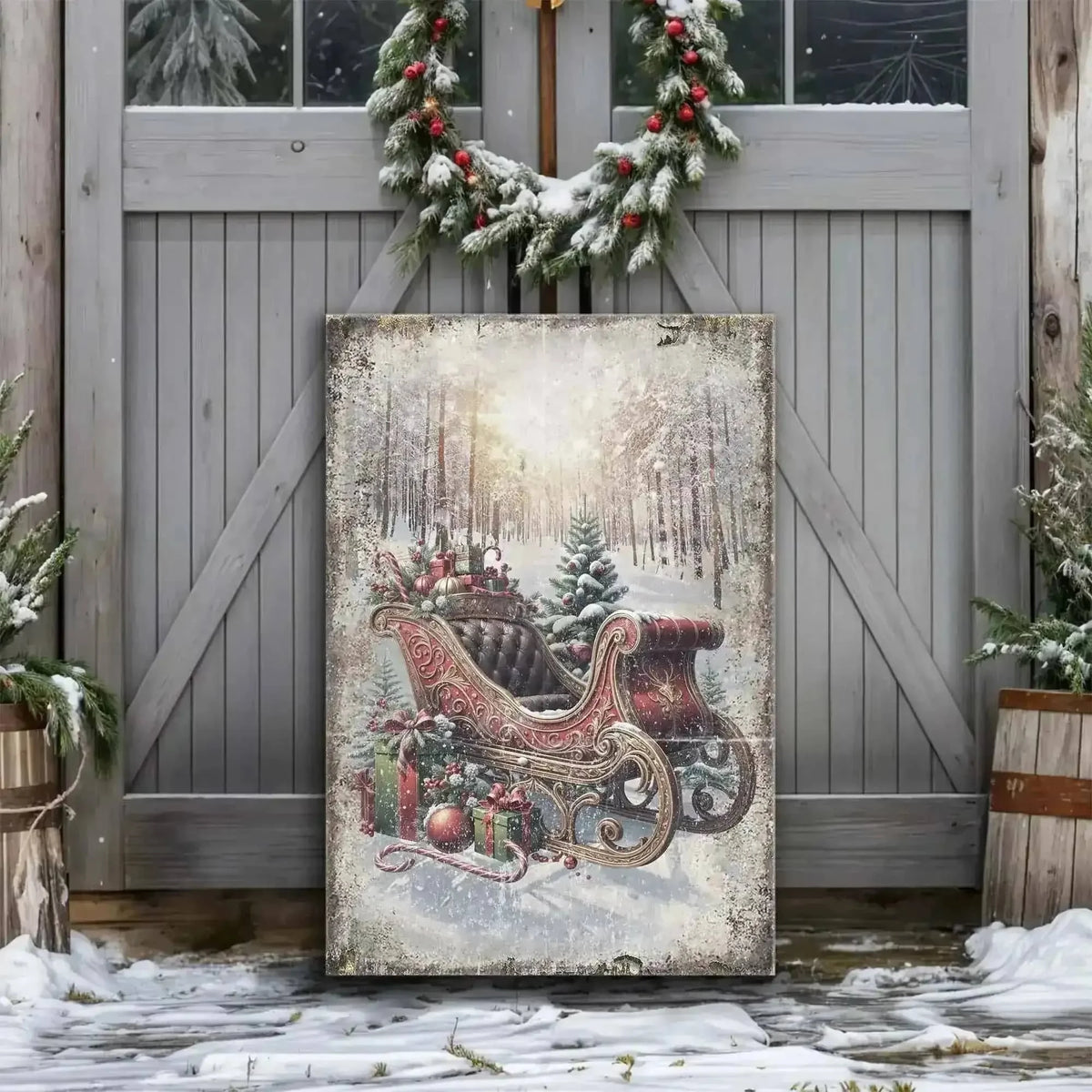 Vintage Christmas Sleigh Sled Wall Art Cartsfy Inc.