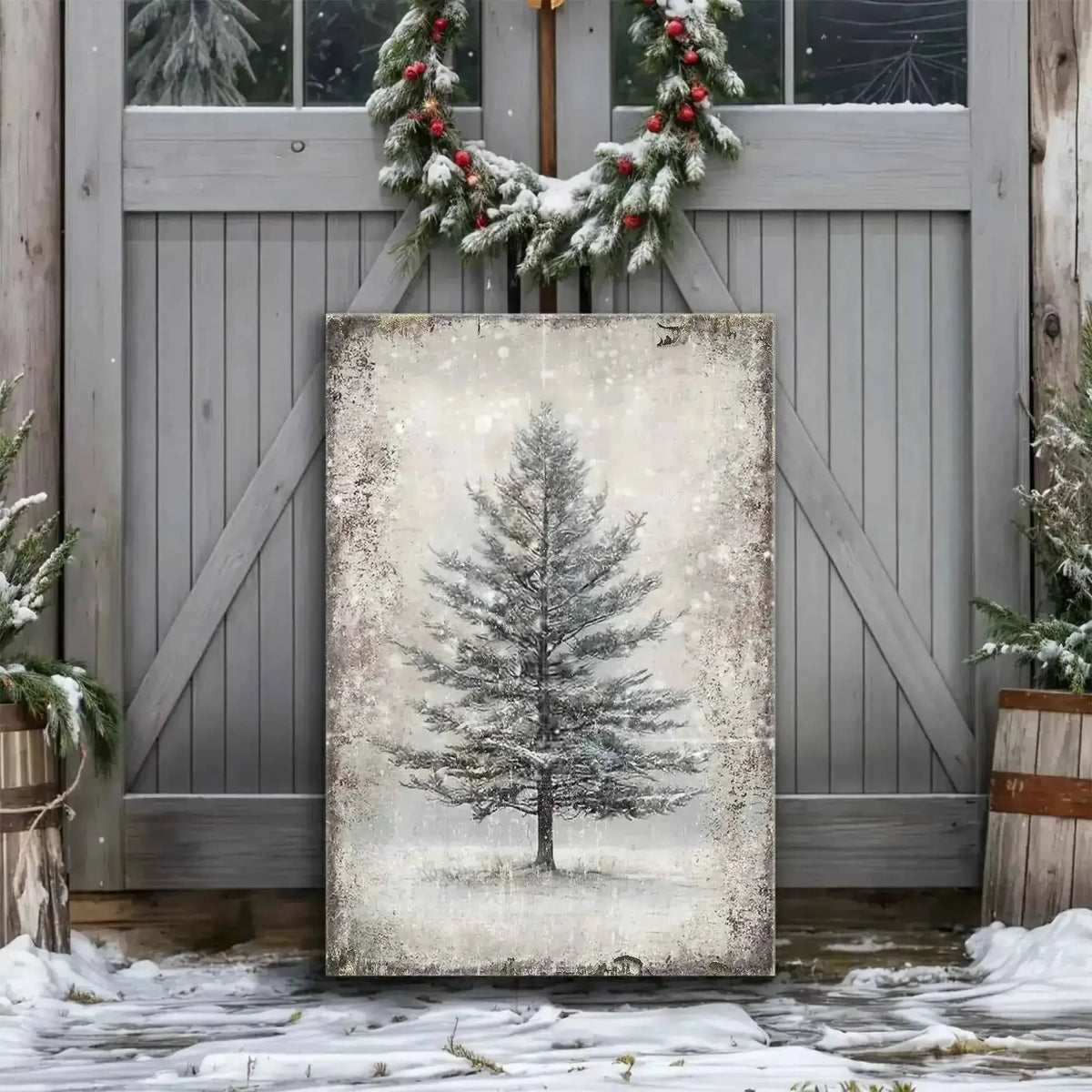 Vintage Christmas Tree Wall Art VIII