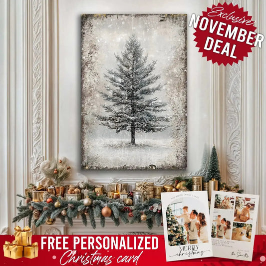 Vintage Christmas Tree Wall Art with Free Personalized Christmas Card Cartsfy Inc.