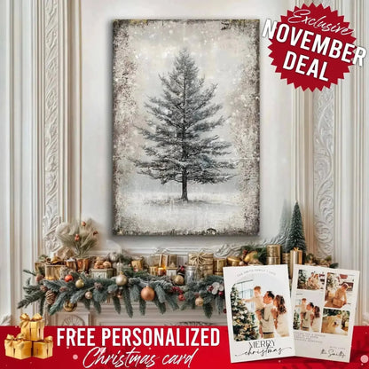 Vintage Christmas Tree Wall Art with Free Personalized Christmas Card Cartsfy Inc.