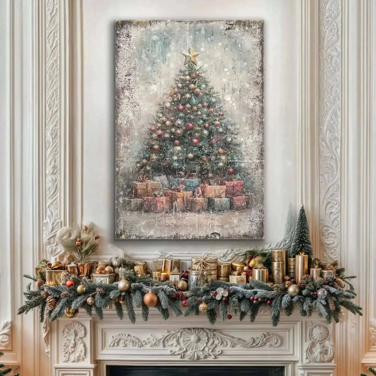 Vintage Christmas Tree With Gifts Wall Art Cartsfy Inc.