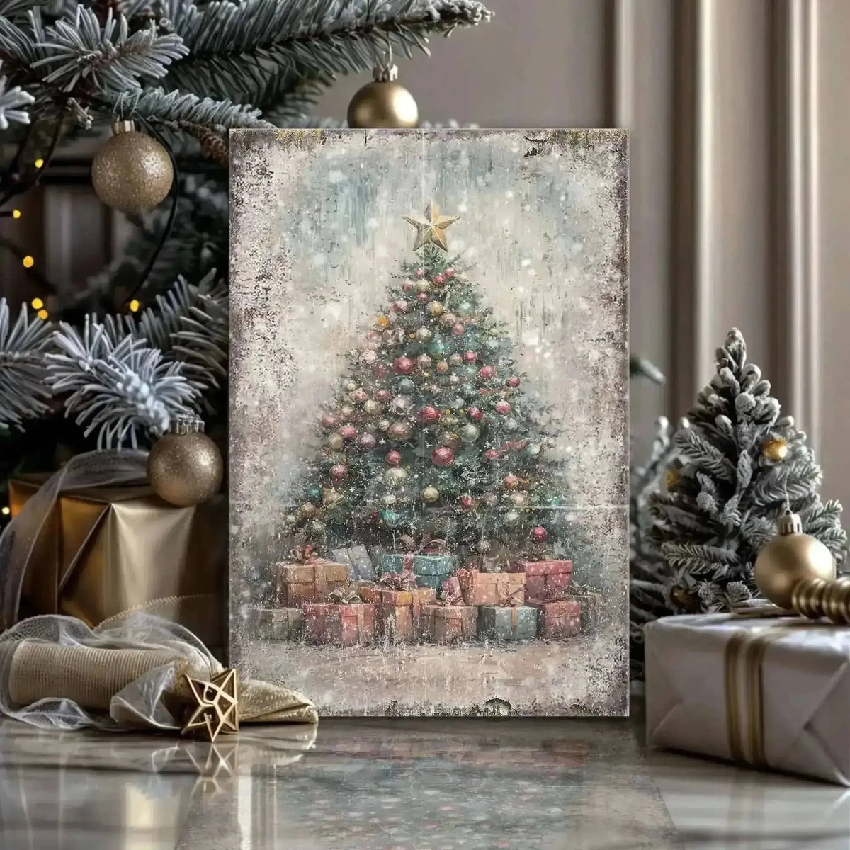 Vintage Christmas Tree With Gifts Wall Art Cartsfy Inc.