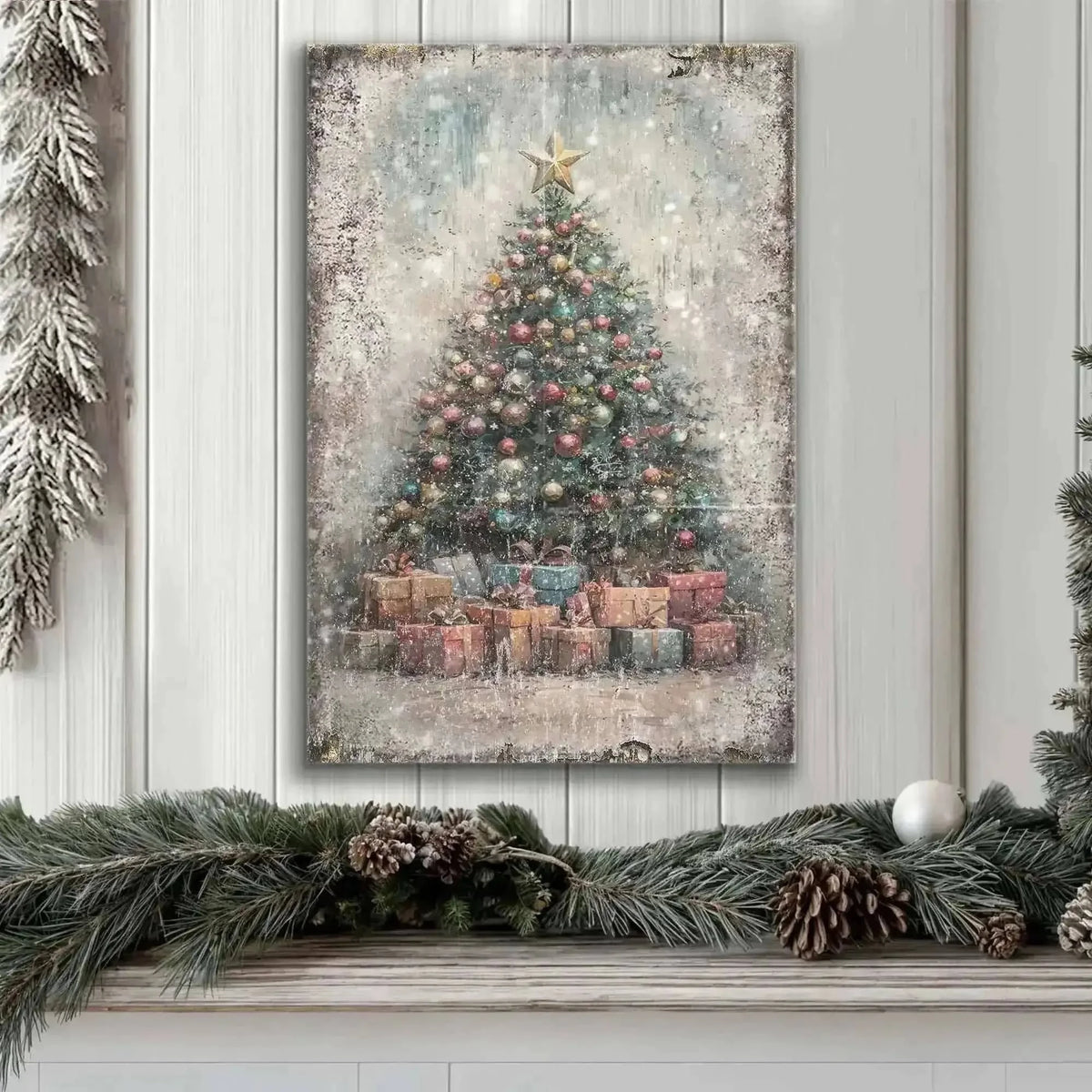 Vintage Christmas Tree With Gifts Wall Art Cartsfy Inc.