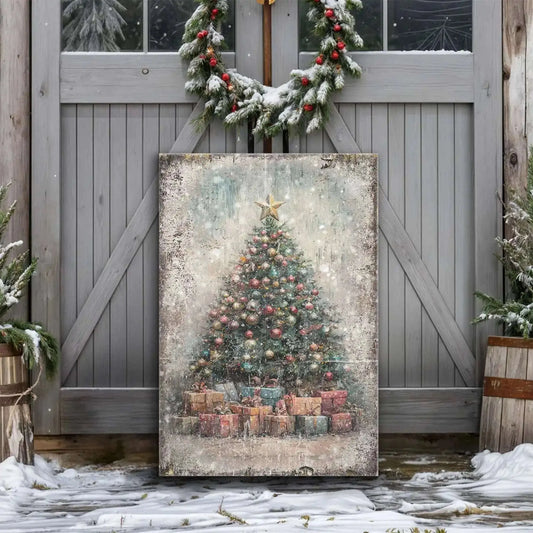 Vintage Christmas Tree With Gifts Wall Art Cartsfy Inc.