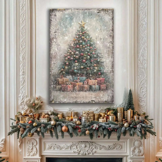 Vintage Christmas Tree With Gifts Wall Art Cartsfy Inc.