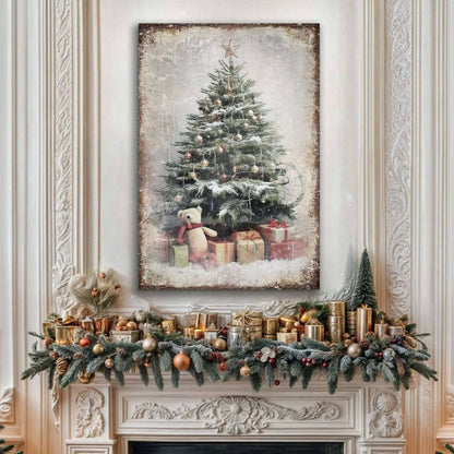 Vintage Christmas Tree With Gifts Wall Art II Tailored Canvases 18x12 inch Medium Premium Gallery Wrapped 24x16 inch Large Premium Gallery Wrapped 36x24 inch Extra Large Premium Gallery Wrapped 18x12 inch Medium Premium Gallery Wrapped-24x16 inch Large Premium Gallery Wrapped-36x24 inch Extra Large Premium Gallery Wrapped-