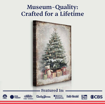Vintage Christmas Tree With Gifts Wall Art II Tailored Canvases 18x12 inch Medium Premium Gallery Wrapped 24x16 inch Large Premium Gallery Wrapped 36x24 inch Extra Large Premium Gallery Wrapped 18x12 inch Medium Premium Gallery Wrapped-24x16 inch Large Premium Gallery Wrapped-36x24 inch Extra Large Premium Gallery Wrapped-