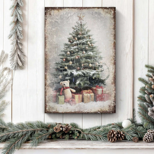 Vintage Christmas Tree With Gifts Wall Art II Tailored Canvases 18x12 inch Medium Premium Gallery Wrapped 24x16 inch Large Premium Gallery Wrapped 36x24 inch Extra Large Premium Gallery Wrapped 18x12 inch Medium Premium Gallery Wrapped-24x16 inch Large Premium Gallery Wrapped-36x24 inch Extra Large Premium Gallery Wrapped-