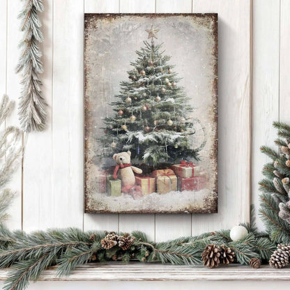 Vintage Christmas Tree With Gifts Wall Art II Tailored Canvases 18x12 inch Medium Premium Gallery Wrapped 24x16 inch Large Premium Gallery Wrapped 36x24 inch Extra Large Premium Gallery Wrapped 18x12 inch Medium Premium Gallery Wrapped-24x16 inch Large Premium Gallery Wrapped-36x24 inch Extra Large Premium Gallery Wrapped-