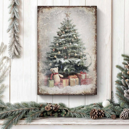 Vintage Christmas Tree With Gifts Wall Art II Tailored Canvases 18x12 inch Medium Premium Gallery Wrapped 24x16 inch Large Premium Gallery Wrapped 36x24 inch Extra Large Premium Gallery Wrapped 18x12 inch Medium Premium Gallery Wrapped-24x16 inch Large Premium Gallery Wrapped-36x24 inch Extra Large Premium Gallery Wrapped-