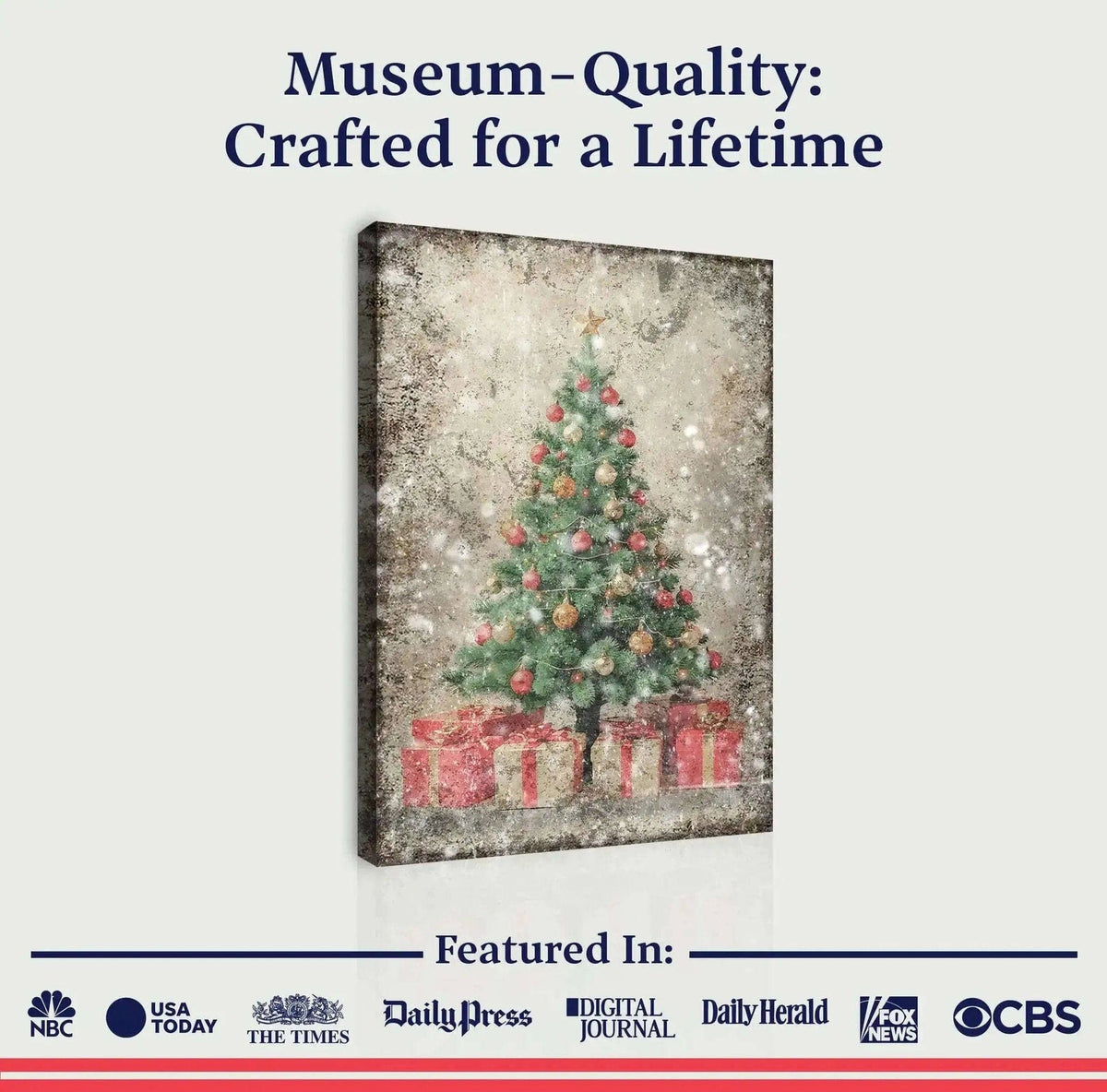 Vintage Christmas Tree With Gifts Wall Art III Tailored Canvases 18x12 inch Medium Premium Gallery Wrapped 24x16 inch Large Premium Gallery Wrapped 36x24 inch Extra Large Premium Gallery Wrapped 18x12 inch Medium Premium Gallery Wrapped-24x16 inch Large Premium Gallery Wrapped-36x24 inch Extra Large Premium Gallery Wrapped-