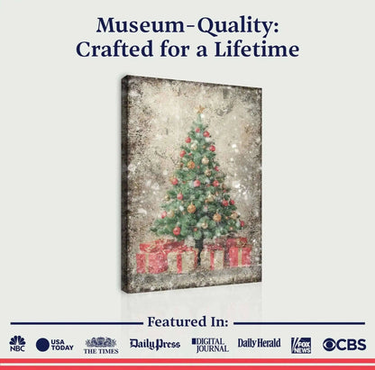 Vintage Christmas Tree With Gifts Wall Art III Tailored Canvases 18x12 inch Medium Premium Gallery Wrapped 24x16 inch Large Premium Gallery Wrapped 36x24 inch Extra Large Premium Gallery Wrapped 18x12 inch Medium Premium Gallery Wrapped-24x16 inch Large Premium Gallery Wrapped-36x24 inch Extra Large Premium Gallery Wrapped-