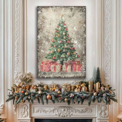 Vintage Christmas Tree With Gifts Wall Art III Tailored Canvases 18x12 inch Medium Premium Gallery Wrapped 24x16 inch Large Premium Gallery Wrapped 36x24 inch Extra Large Premium Gallery Wrapped 18x12 inch Medium Premium Gallery Wrapped-24x16 inch Large Premium Gallery Wrapped-36x24 inch Extra Large Premium Gallery Wrapped-