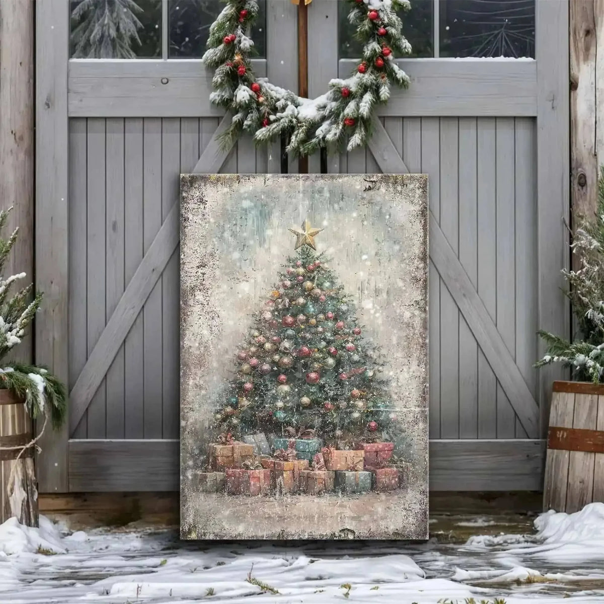 Vintage Christmas Tree With Gifts Wall Art Cartsfy Inc.