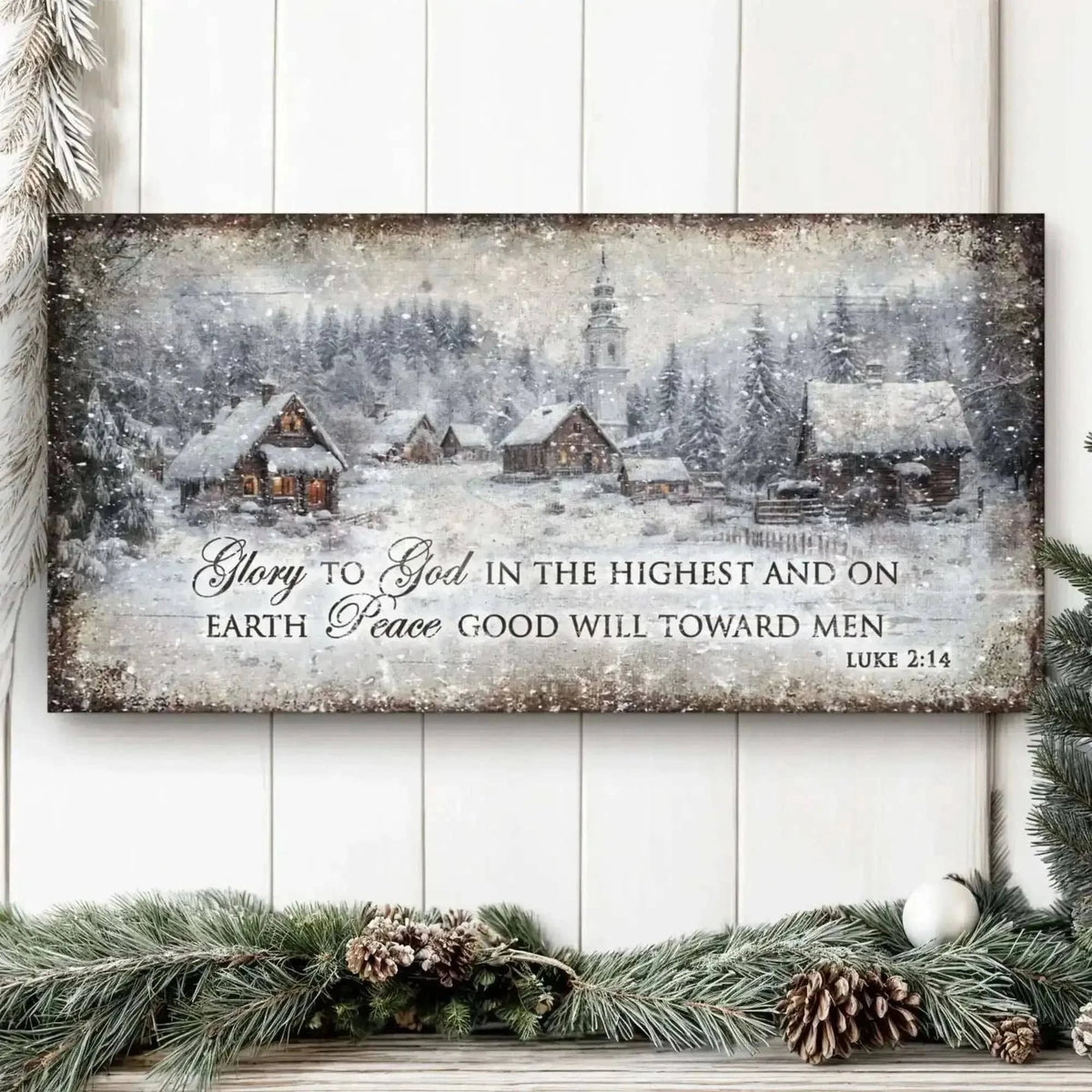 Vintage Christmas Village Luke 2:14 Scripture Sign Cartsfy Inc.