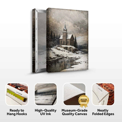 Vintage Church Christmas Wall Art II Tailored Canvases 18x12 inch Medium Premium Gallery Wrapped 24x16 inch Large Premium Gallery Wrapped 36x24 inch Extra Large Premium Gallery Wrapped 18x12 inch Medium Premium Gallery Wrapped-24x16 inch Large Premium Gallery Wrapped-36x24 inch Extra Large Premium Gallery Wrapped-