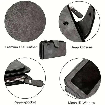 Vintage Faux Leather Long Wallet – Trifold Credit Card Holder with Snap & Zipper DailySale Gray Black Pink Gray-Black-Pink-Brown-Light Gray-Baby Blue-Hot Pink-