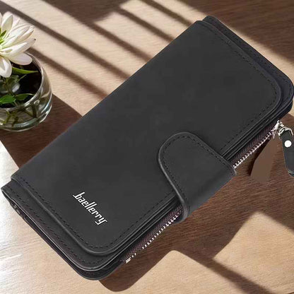 Vintage Faux Leather Long Wallet – Trifold Credit Card Holder with Snap & Zipper Cartsfy Inc.