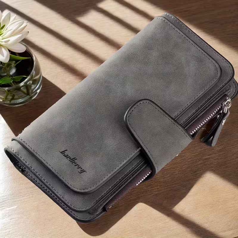 Vintage Faux Leather Long Wallet – Trifold Credit Card Holder with Snap & Zipper Cartsfy Inc.