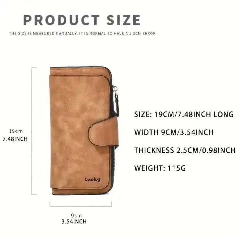 Vintage Faux Leather Long Wallet – Trifold Credit Card Holder with Snap & Zipper Cartsfy Inc.