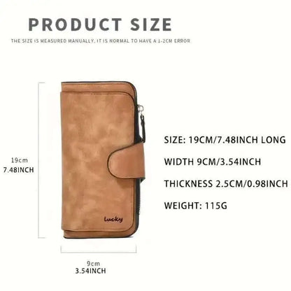 Vintage Faux Leather Long Wallet – Trifold Credit Card Holder with Snap & Zipper Cartsfy Inc.