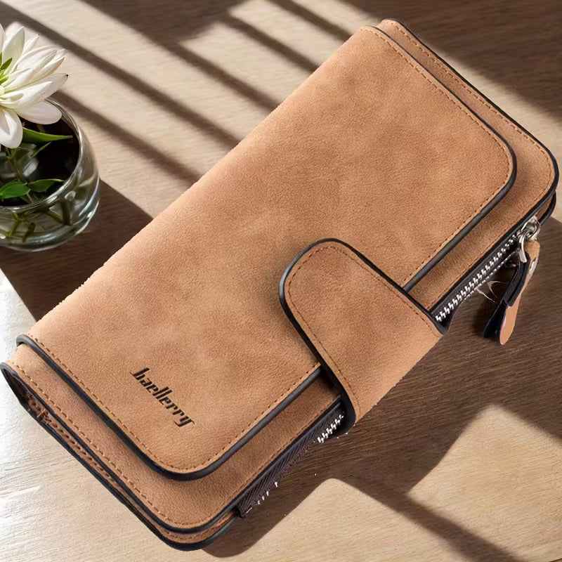 Vintage Faux Leather Long Wallet – Trifold Credit Card Holder with Snap & Zipper - Cartsfy Inc.