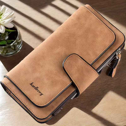 Vintage Faux Leather Long Wallet – Trifold Credit Card Holder with Snap & Zipper - Cartsfy Inc.