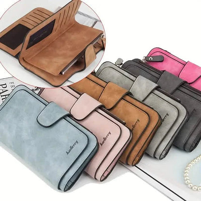 Vintage Faux Leather Long Wallet – Trifold Credit Card Holder with Snap & Zipper - Cartsfy Inc.