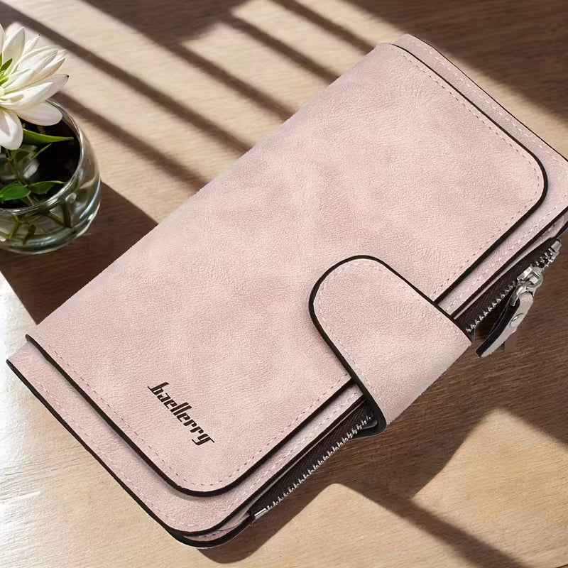 Vintage Faux Leather Long Wallet – Trifold Credit Card Holder with Snap & Zipper - Cartsfy Inc.