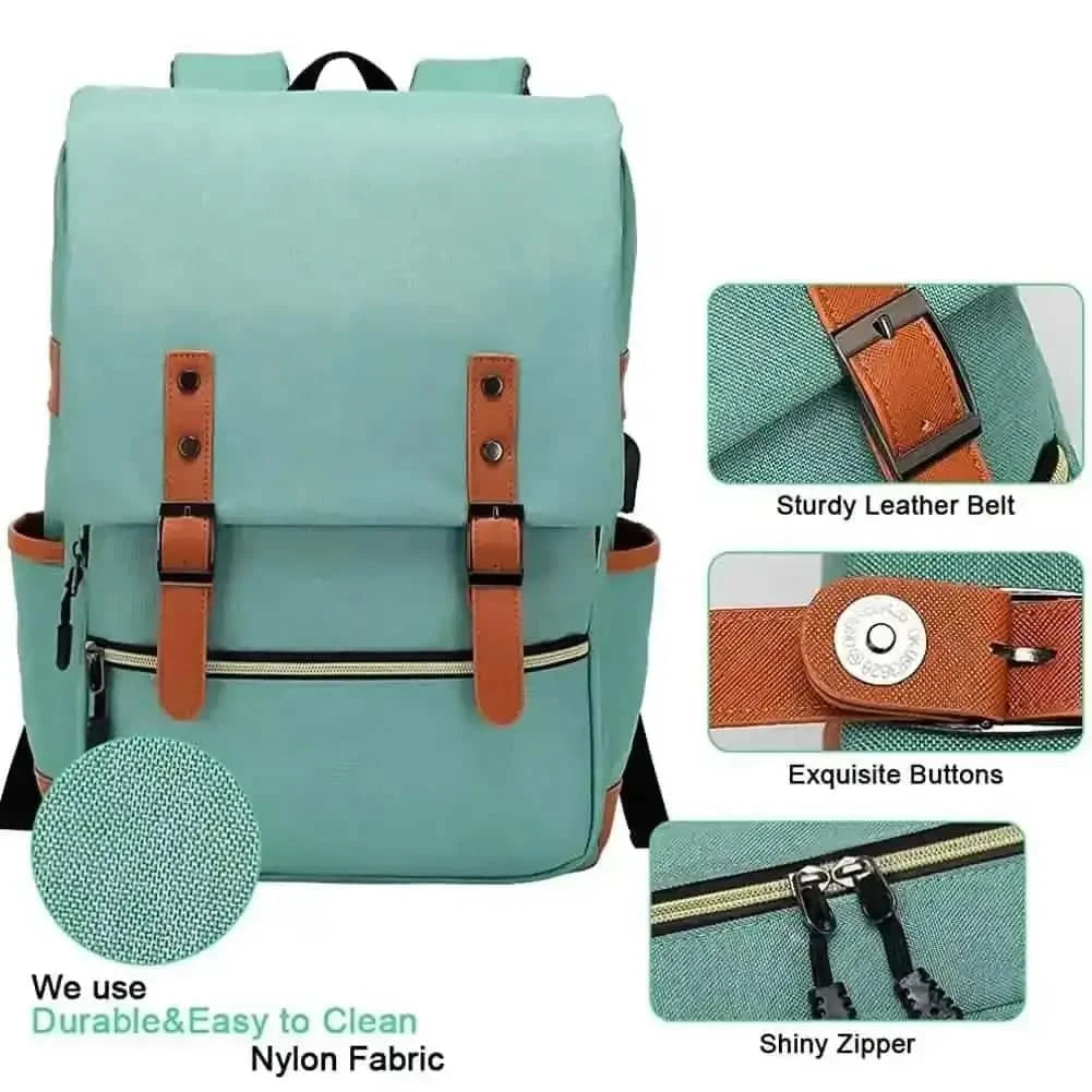 Vintage Laptop Backpack DailySale Black Green Gray Black-Green-Gray-Blue-