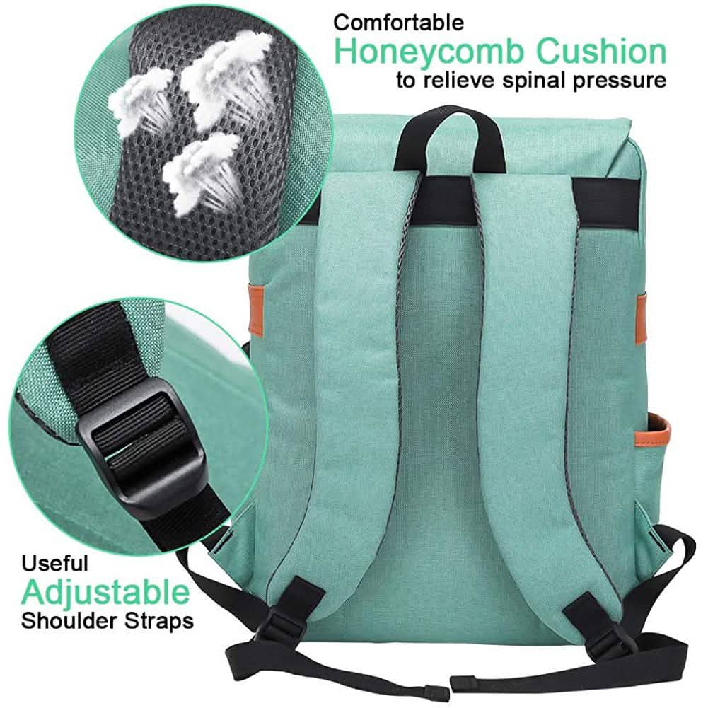 Laptop backpack, teal canvas with padded honeycomb back panel and adjustable shoulder straps