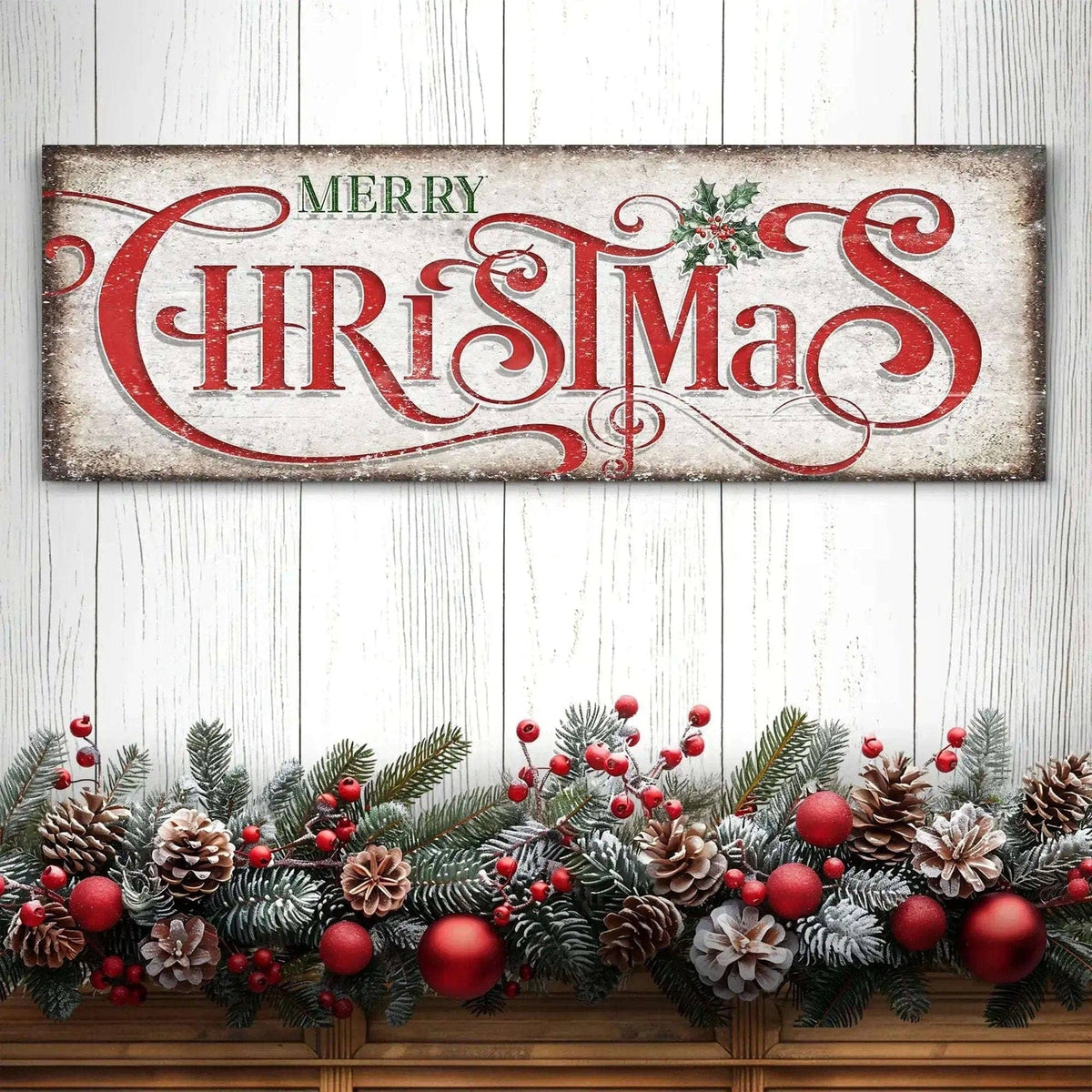Vintage Merry Christmas Sign III Tailored Canvases 12x36 inch Medium Premium Gallery Wrapped 16x48 inch Large Premium Gallery Wrapped 20x60 inch Extra Large Premium Gallery Wrapped 12x36 inch Medium Premium Gallery Wrapped-16x48 inch Large Premium Gallery Wrapped-20x60 inch Extra Large Premium Gallery Wrapped-