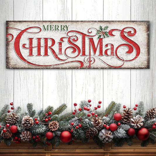 Vintage Merry Christmas Sign III Tailored Canvases 12x36 inch Medium Premium Gallery Wrapped 16x48 inch Large Premium Gallery Wrapped 20x60 inch Extra Large Premium Gallery Wrapped 12x36 inch Medium Premium Gallery Wrapped-16x48 inch Large Premium Gallery Wrapped-20x60 inch Extra Large Premium Gallery Wrapped-